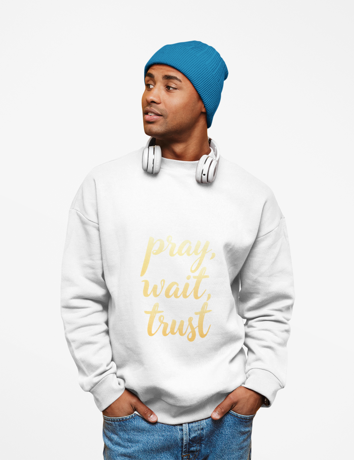 Inspirational Crewneck Sweatshirt - "Pray, Wait, Trust"