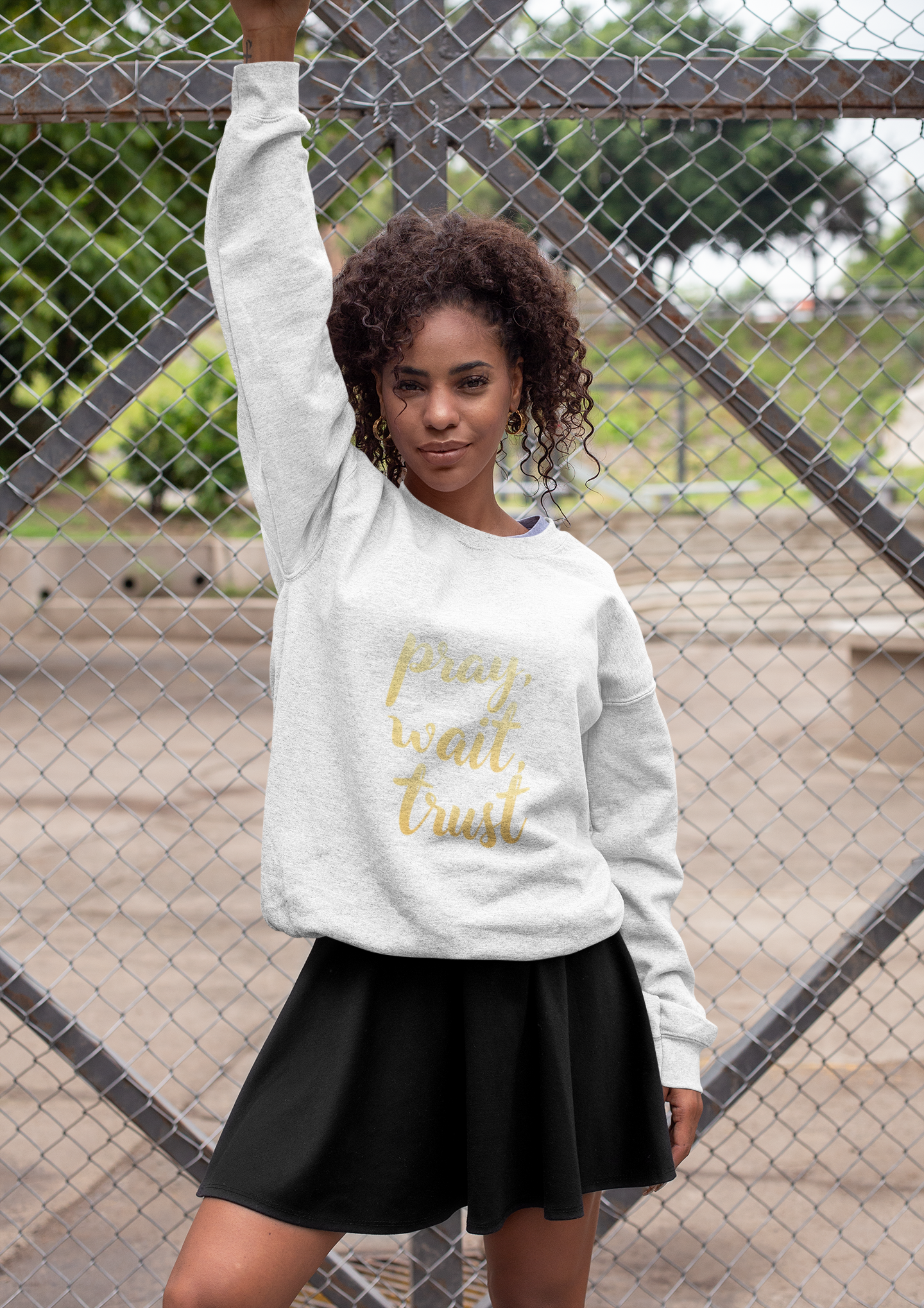 Inspirational Crewneck Sweatshirt - "Pray, Wait, Trust"