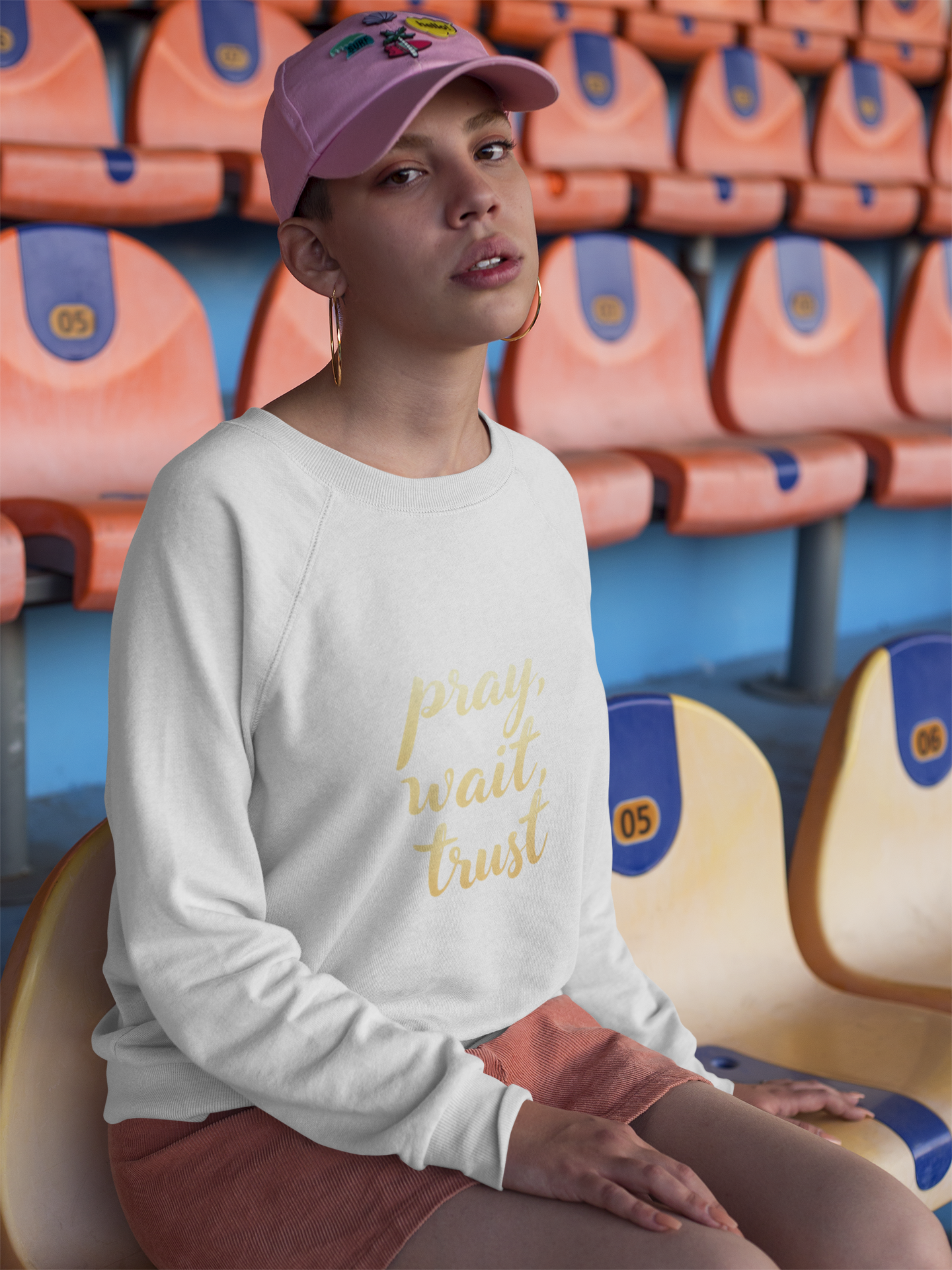 Inspirational Crewneck Sweatshirt - "Pray, Wait, Trust"