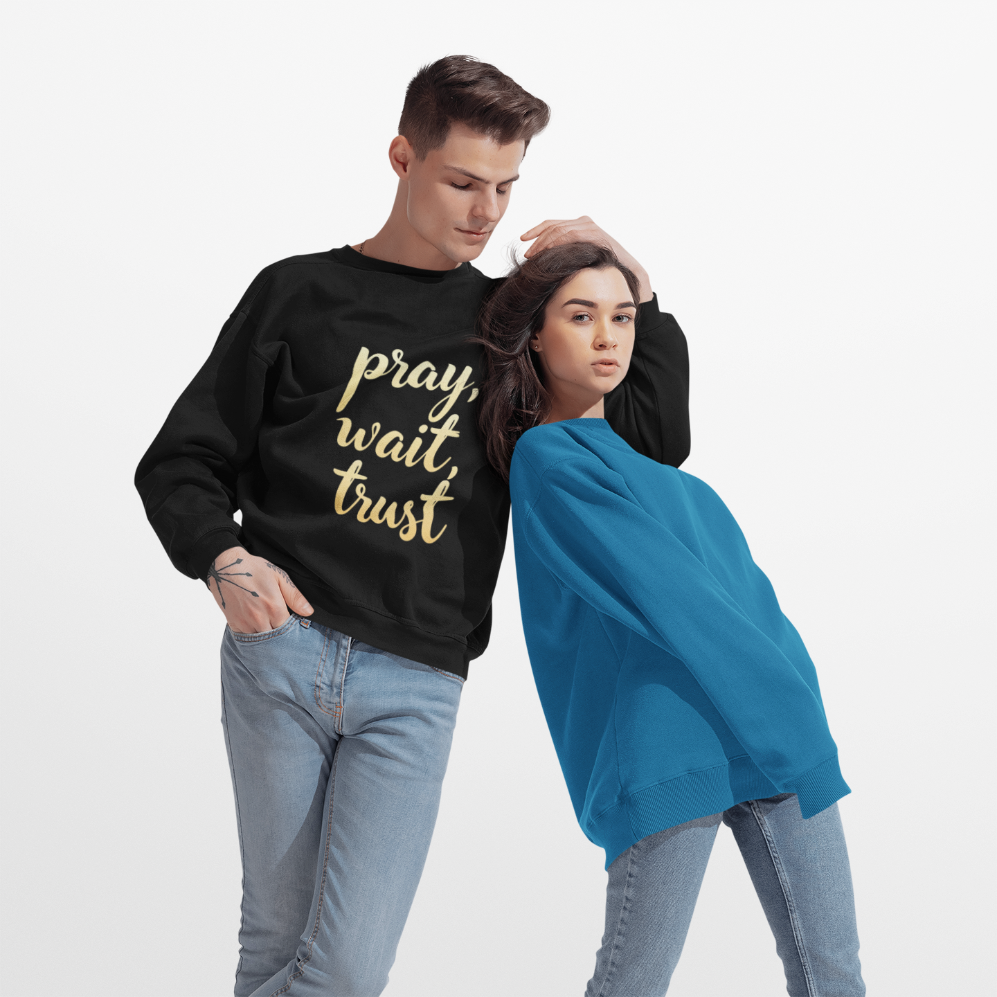 Inspirational Crewneck Sweatshirt - "Pray, Wait, Trust"