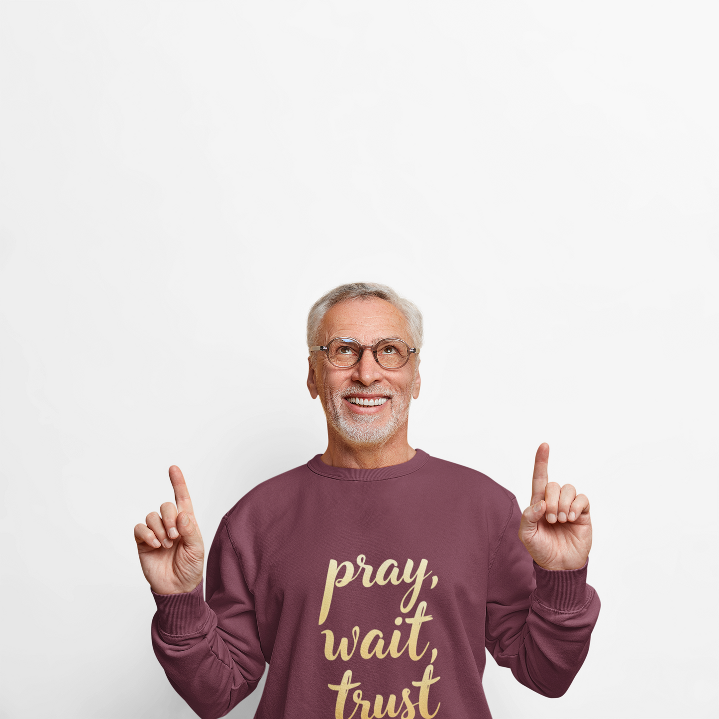 Inspirational Crewneck Sweatshirt - "Pray, Wait, Trust"