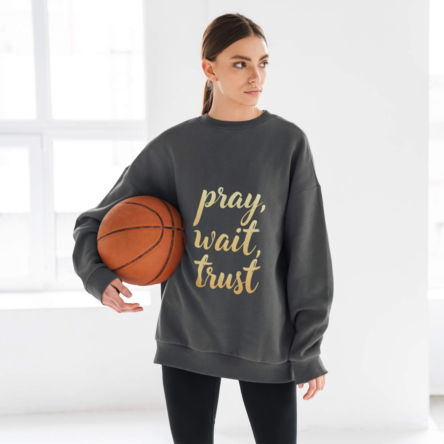 Inspirational Crewneck Sweatshirt - "Pray, Wait, Trust"
