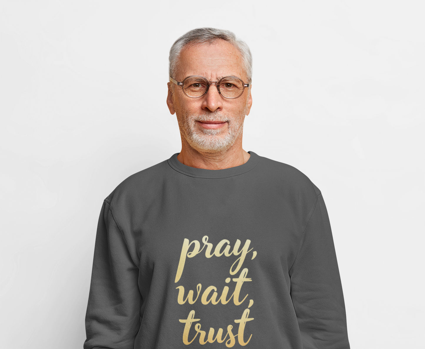 Inspirational Crewneck Sweatshirt - "Pray, Wait, Trust"