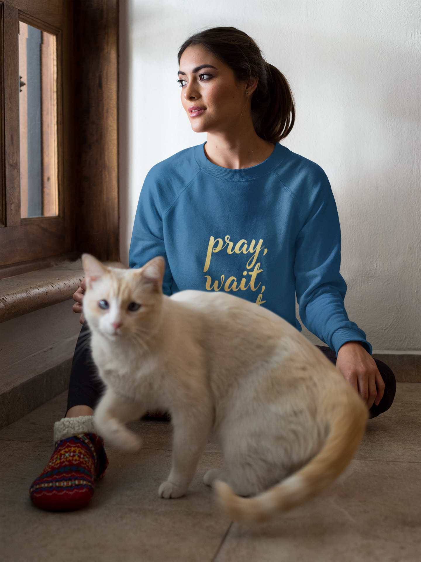 Inspirational Crewneck Sweatshirt - "Pray, Wait, Trust"