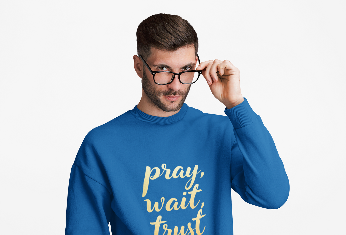 Inspirational Crewneck Sweatshirt - "Pray, Wait, Trust"