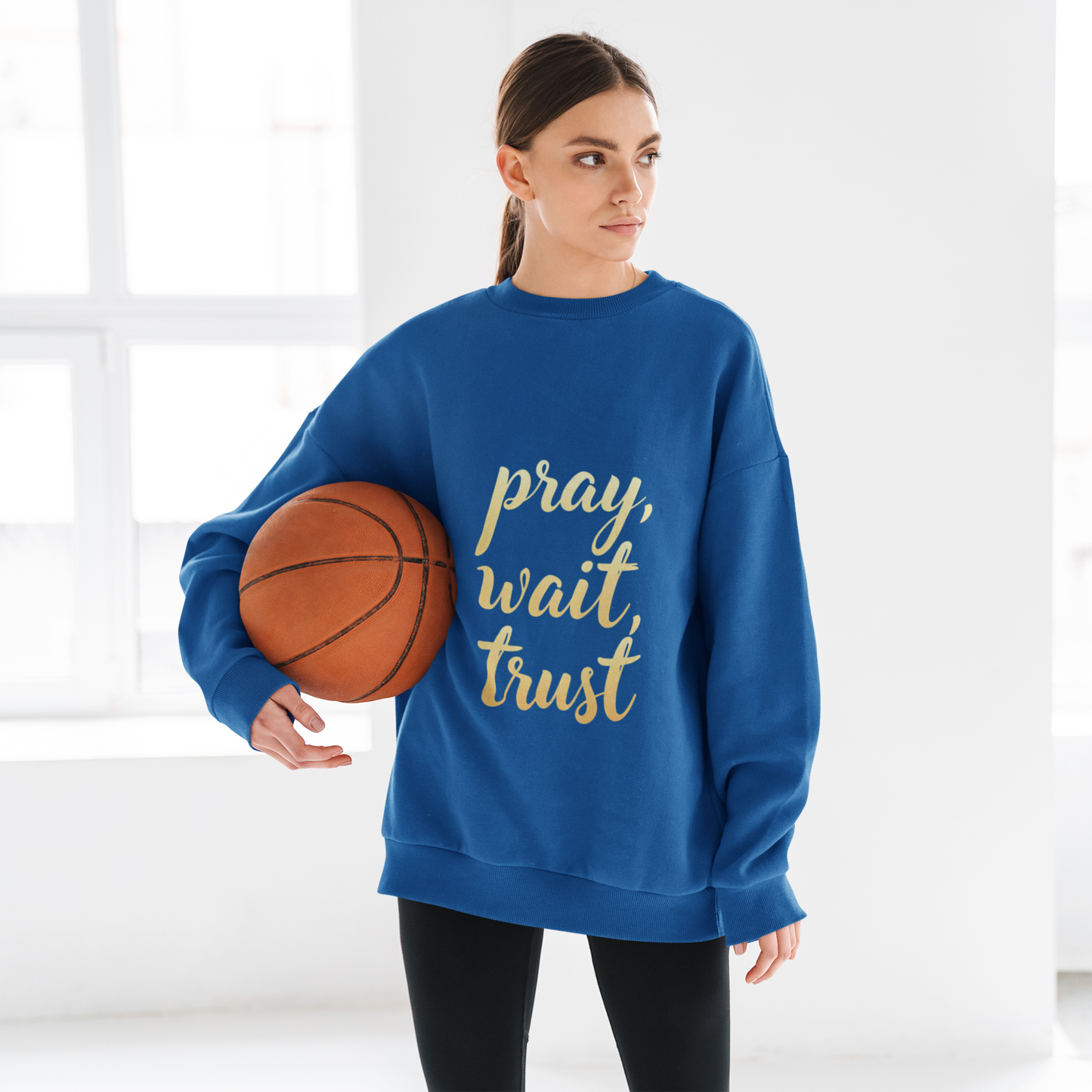 Inspirational Crewneck Sweatshirt - "Pray, Wait, Trust"