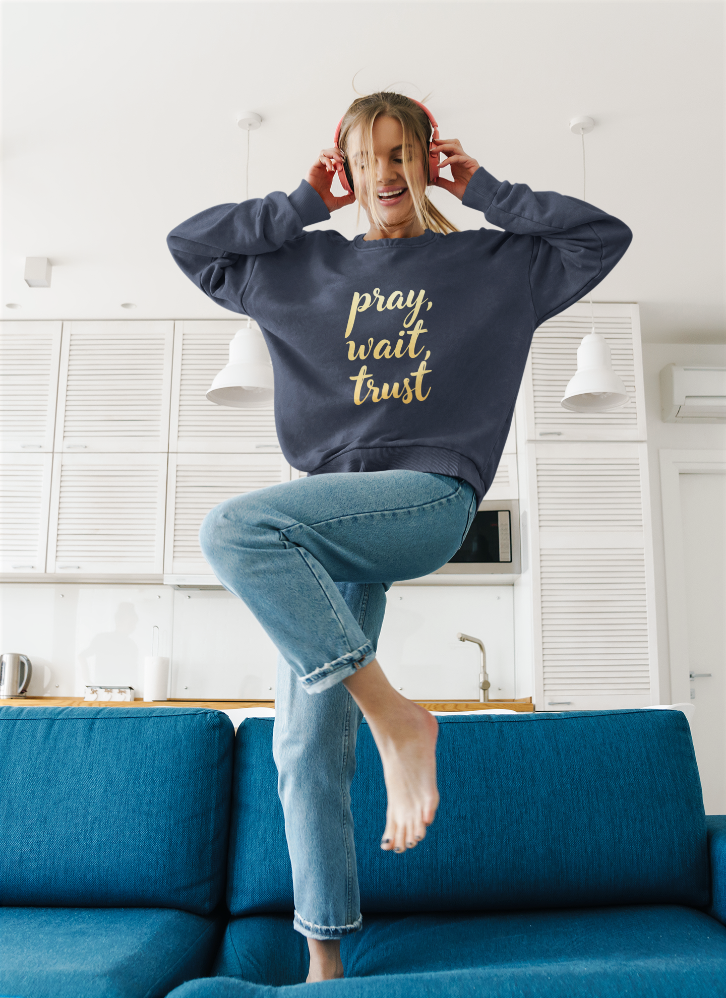 Inspirational Crewneck Sweatshirt - "Pray, Wait, Trust"