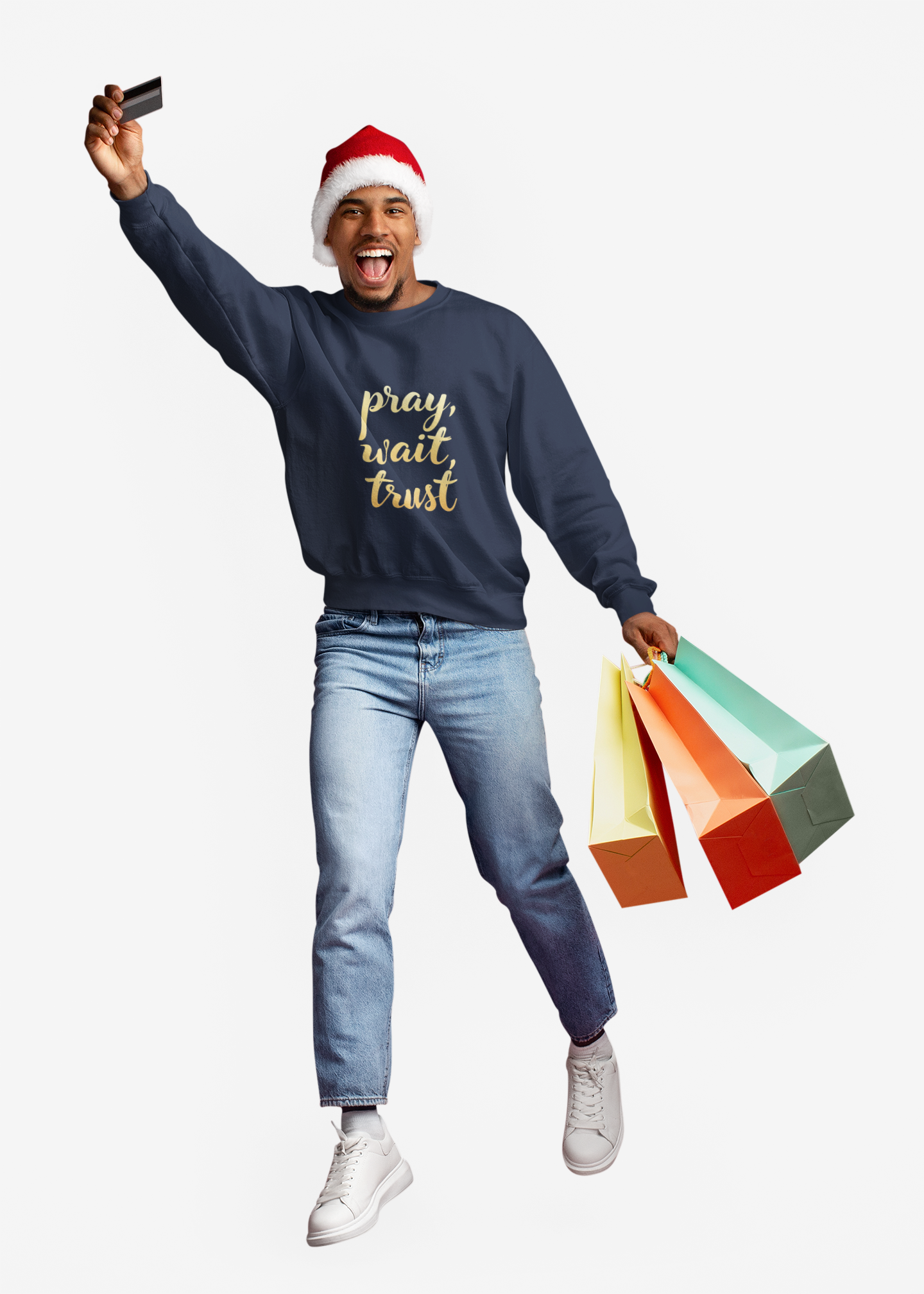 Inspirational Crewneck Sweatshirt - "Pray, Wait, Trust"