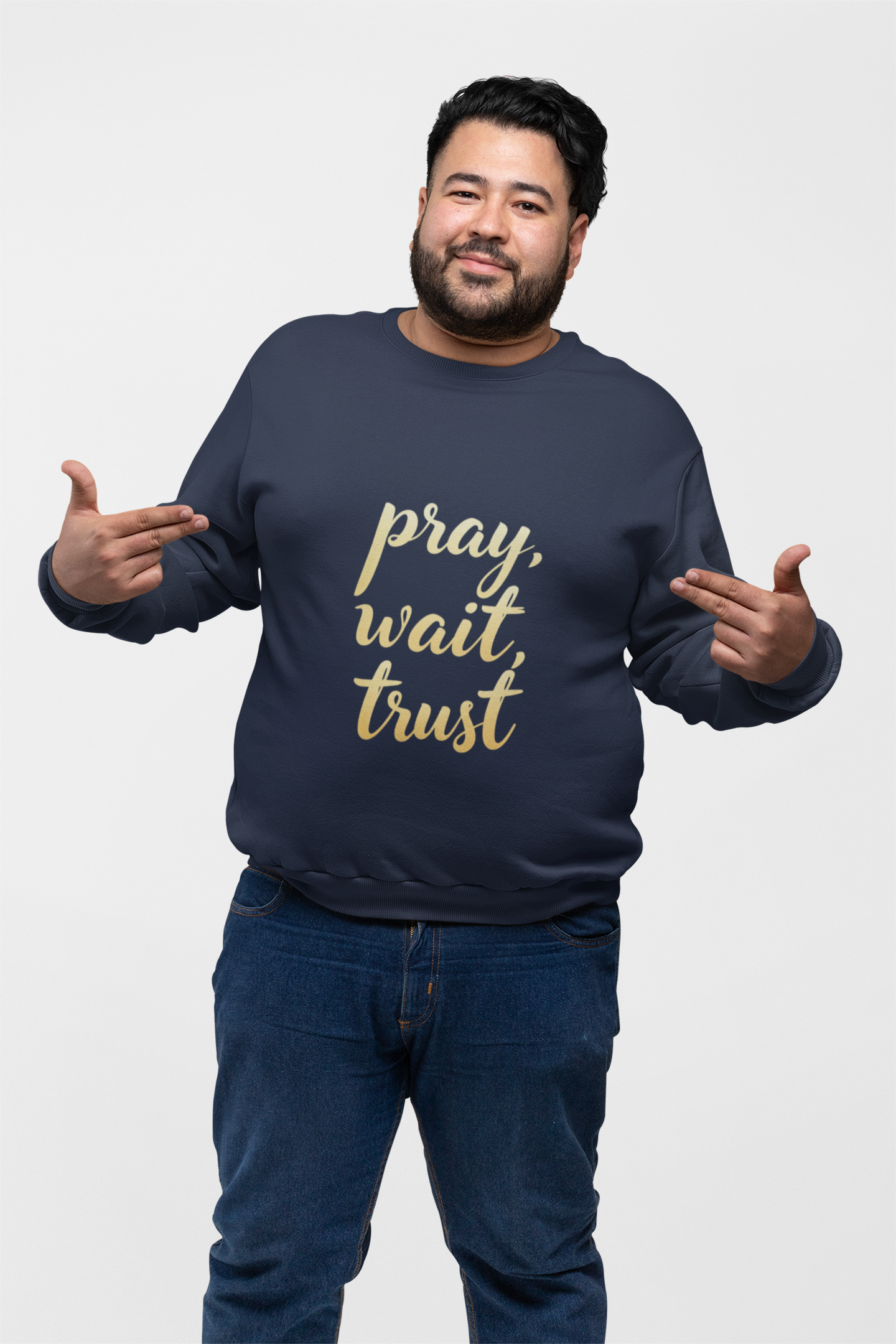 Inspirational Crewneck Sweatshirt - "Pray, Wait, Trust"