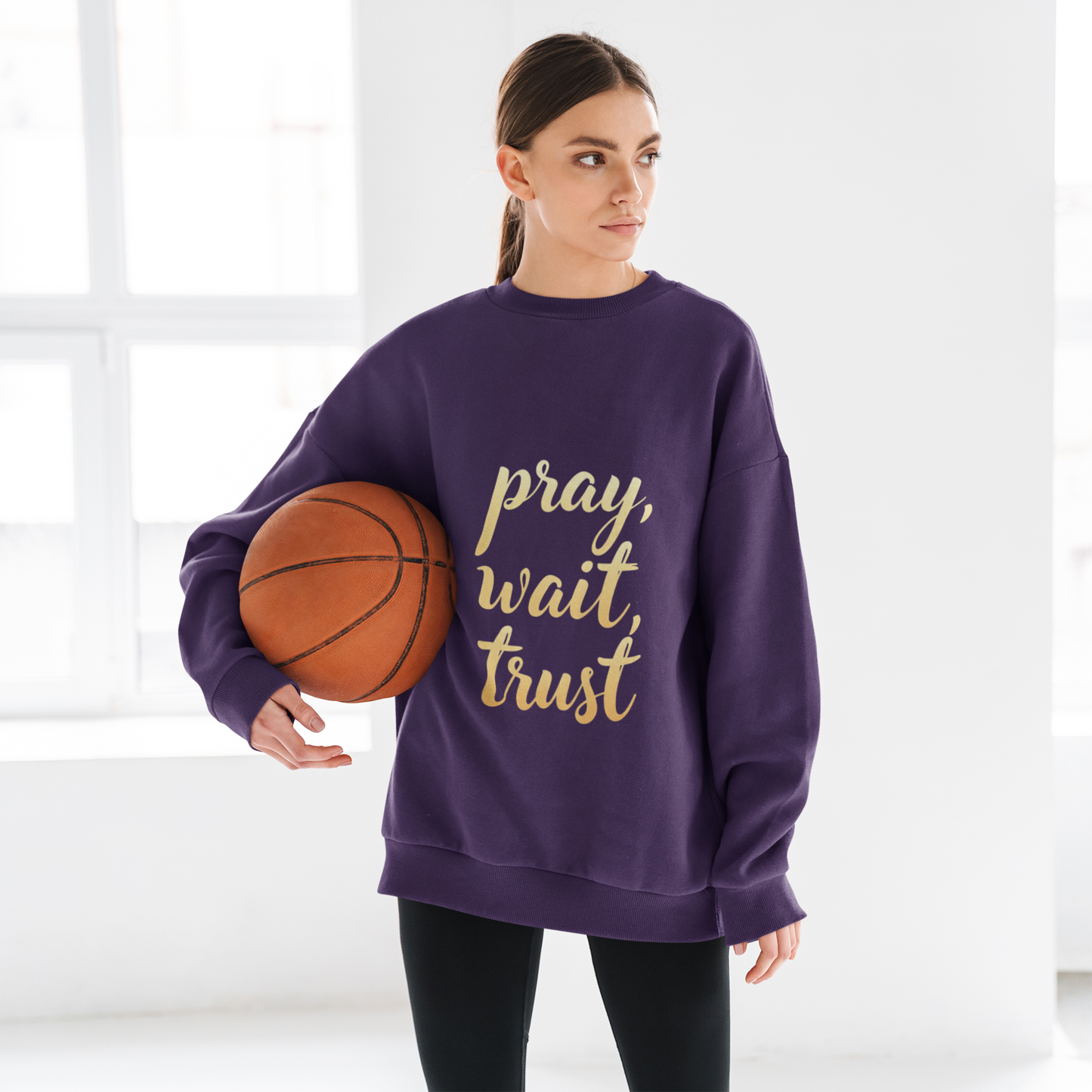 Inspirational Crewneck Sweatshirt - "Pray, Wait, Trust"