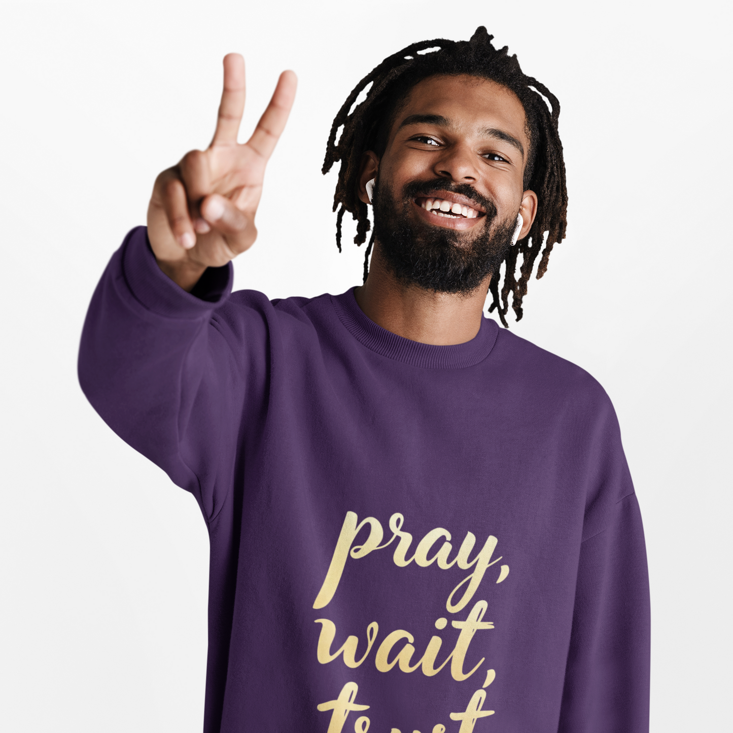 Inspirational Crewneck Sweatshirt - "Pray, Wait, Trust"