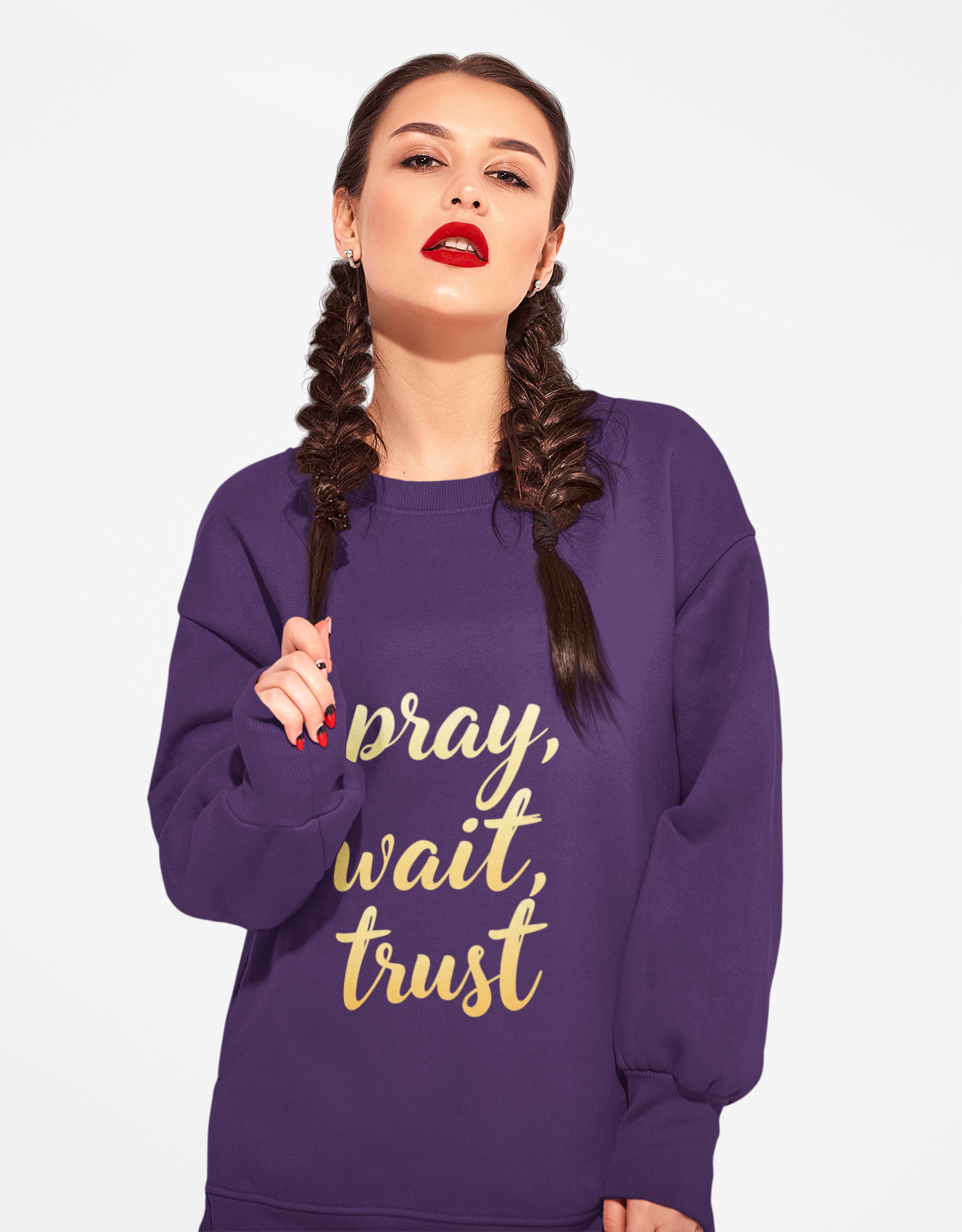 Inspirational Crewneck Sweatshirt - "Pray, Wait, Trust"