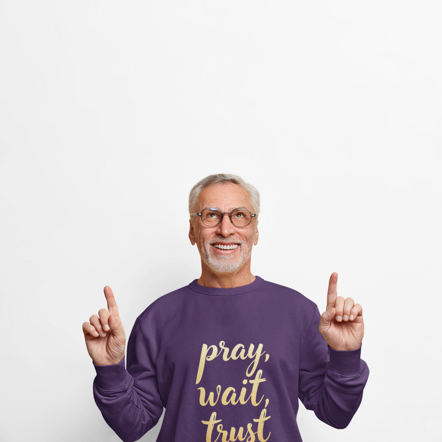 Inspirational Crewneck Sweatshirt - "Pray, Wait, Trust"