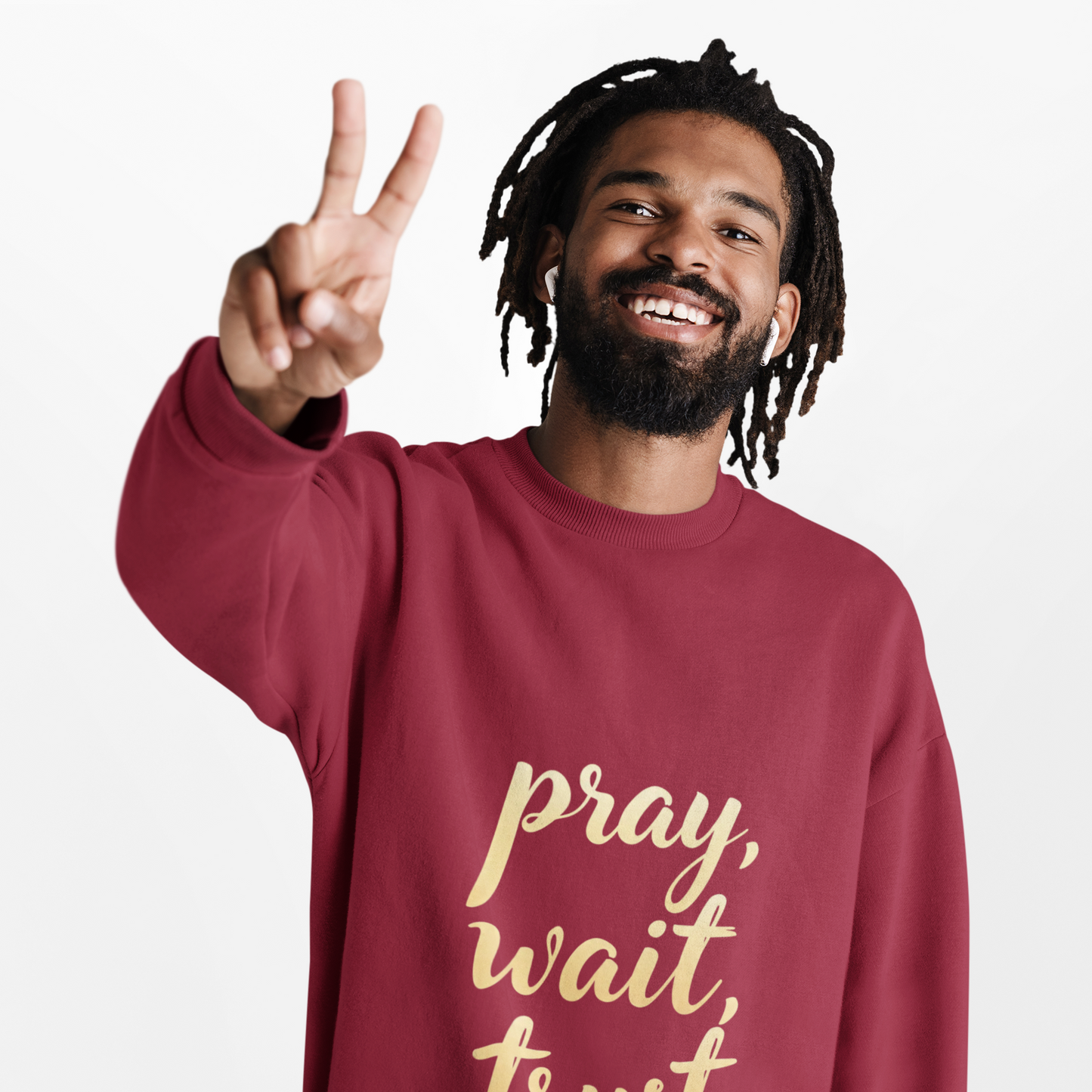 Inspirational Crewneck Sweatshirt - "Pray, Wait, Trust"