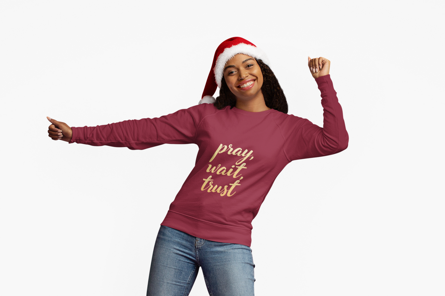 Inspirational Crewneck Sweatshirt - "Pray, Wait, Trust"