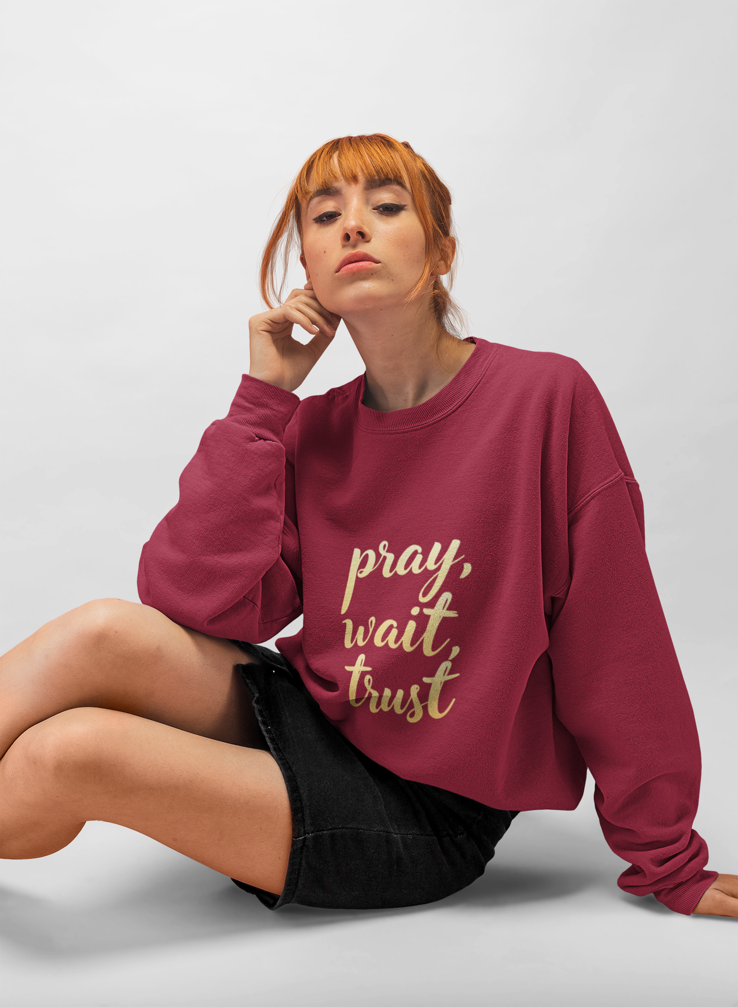 Inspirational Crewneck Sweatshirt - "Pray, Wait, Trust"