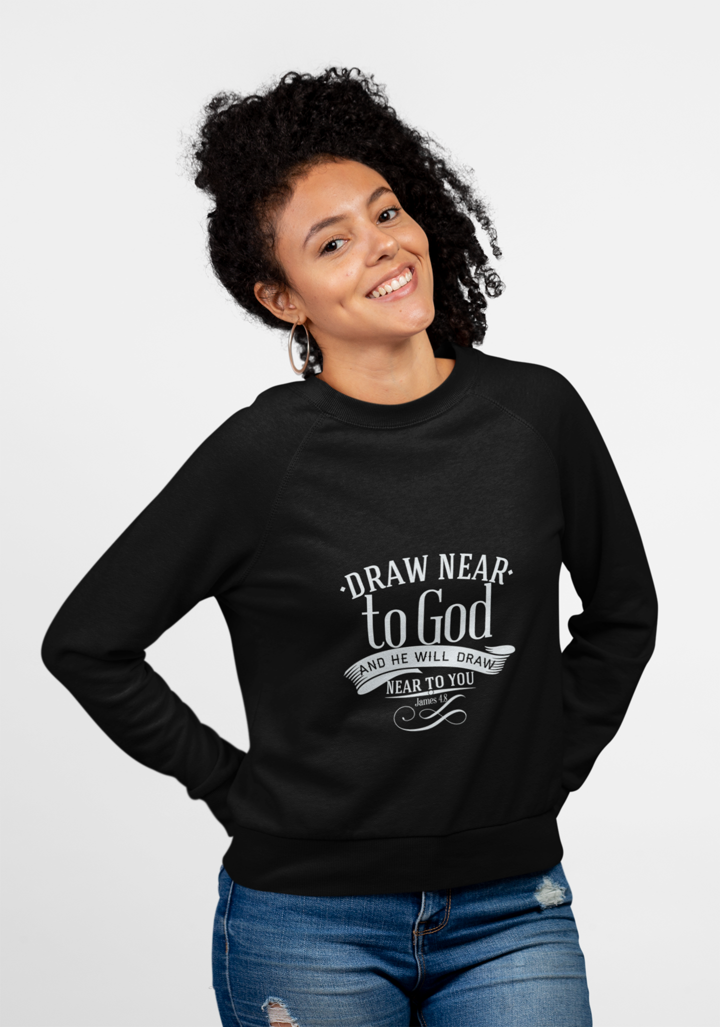 Inspirational Crewneck Sweatshirt - "Draw Near to God" Design