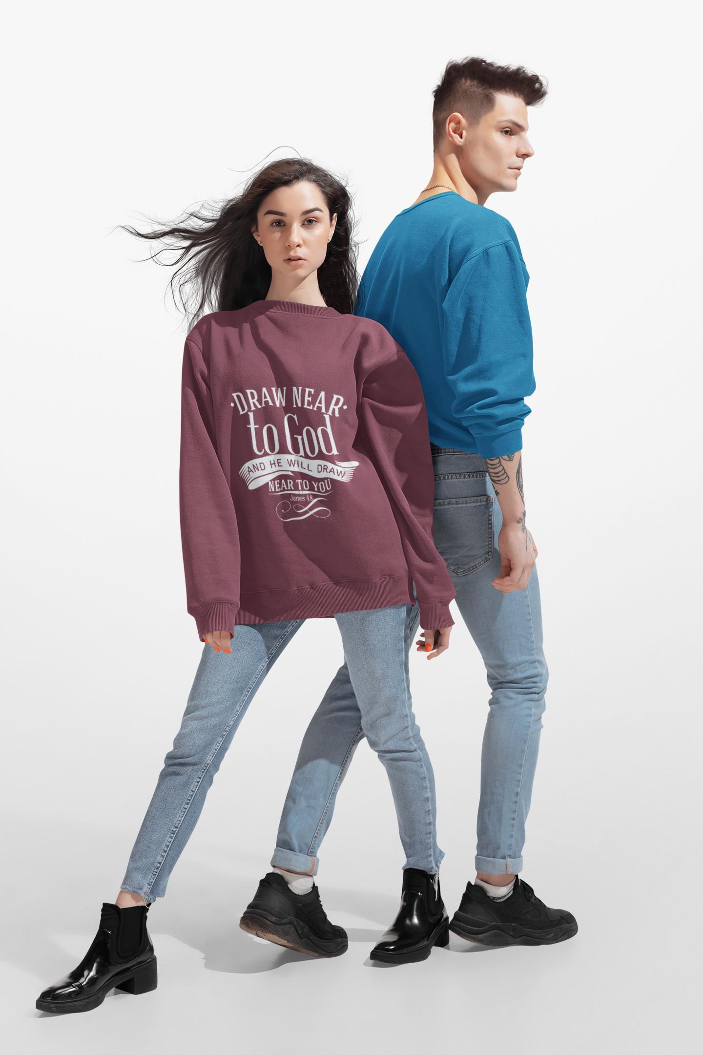 Inspirational Crewneck Sweatshirt - "Draw Near to God" Design