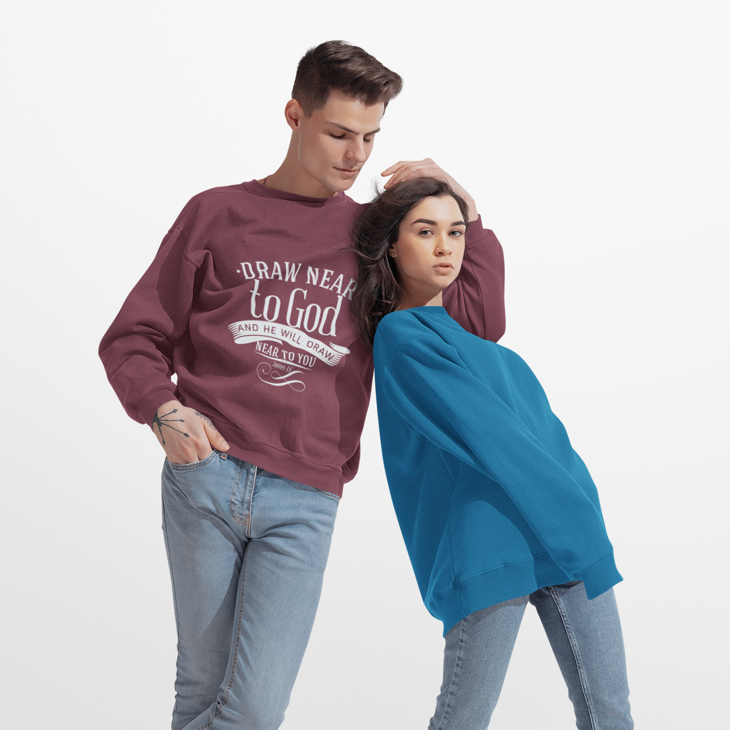 Inspirational Crewneck Sweatshirt - "Draw Near to God" Design