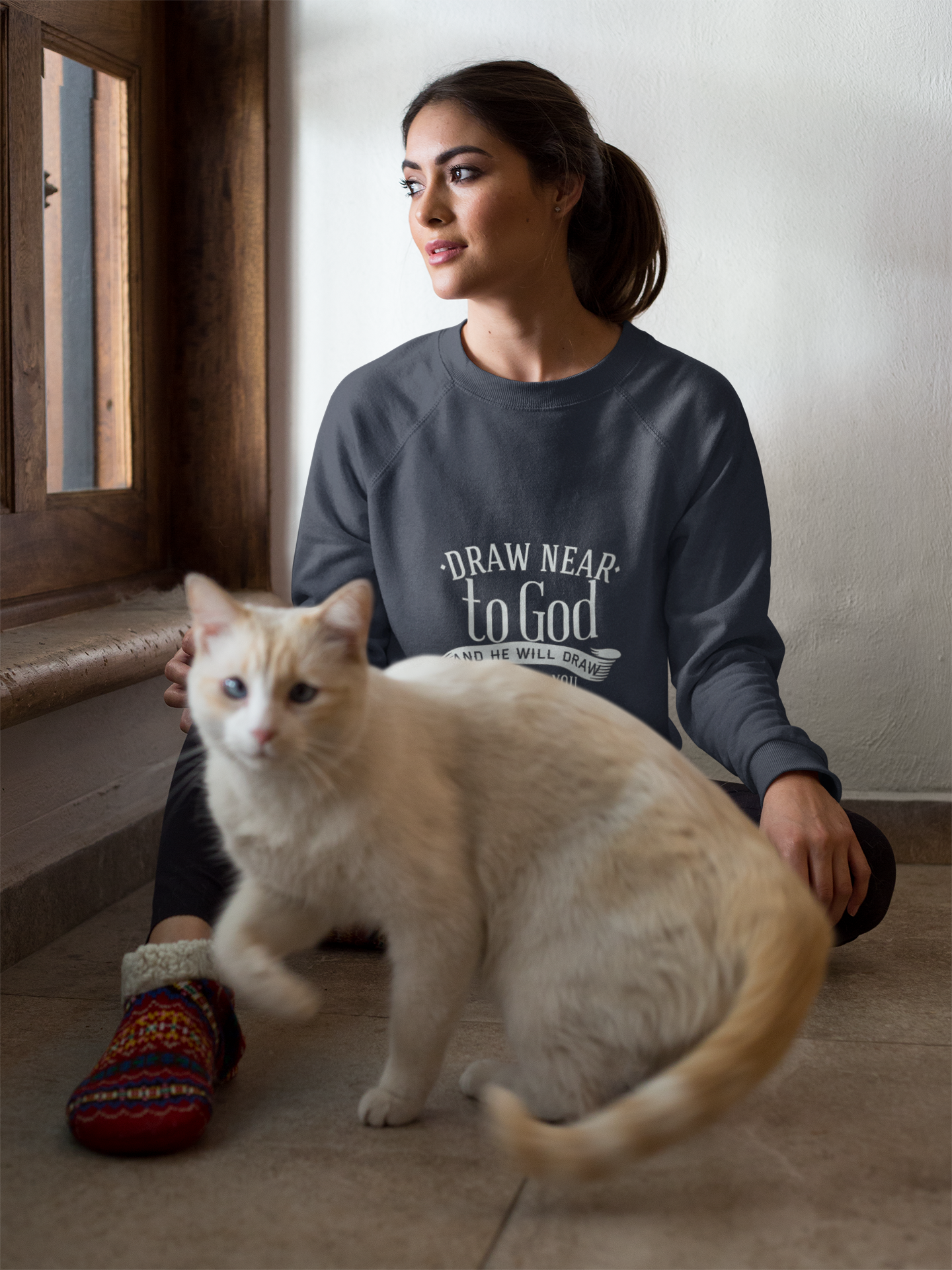 Inspirational Crewneck Sweatshirt - "Draw Near to God" Design