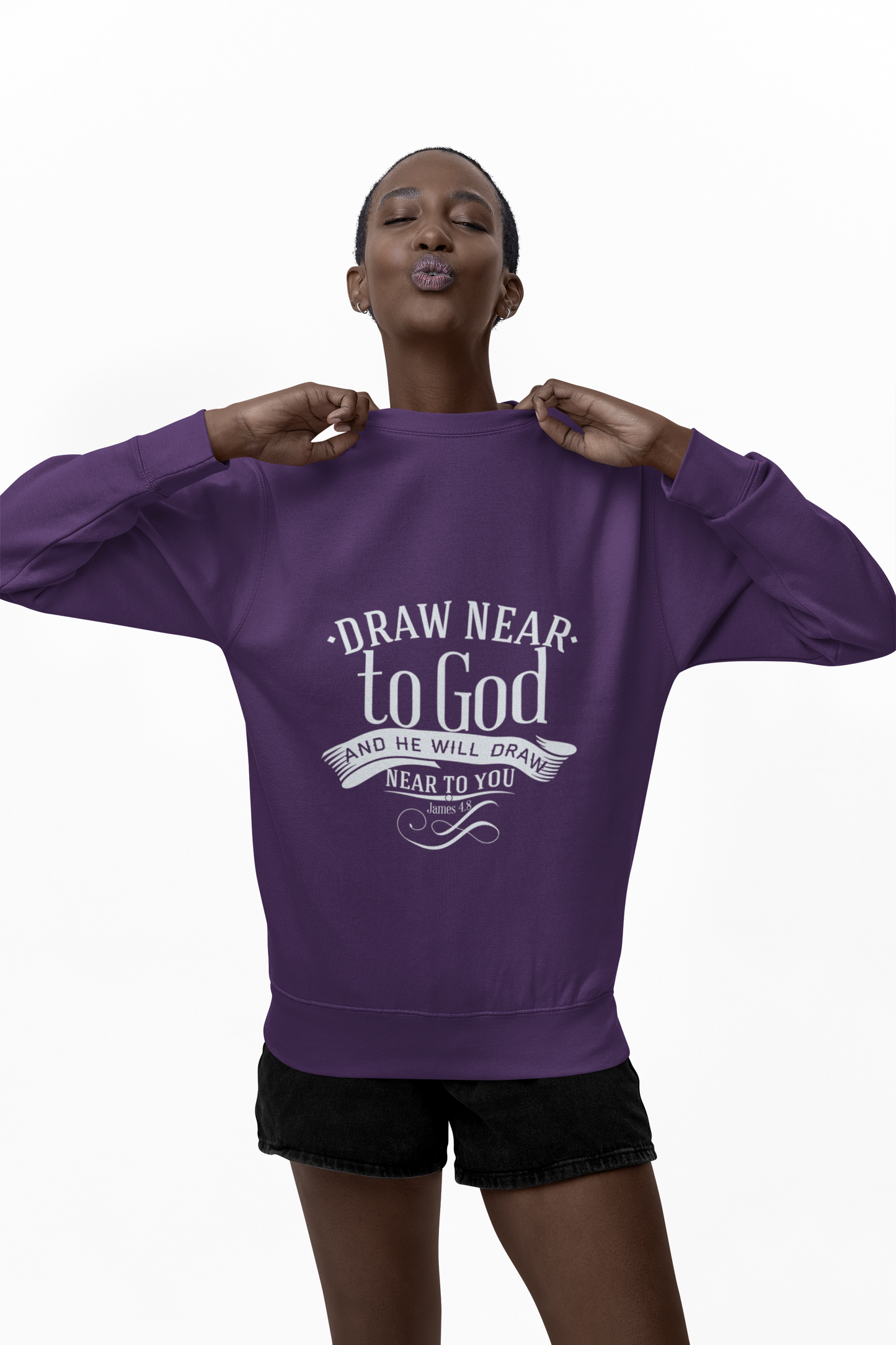 Inspirational Crewneck Sweatshirt - "Draw Near to God" Design