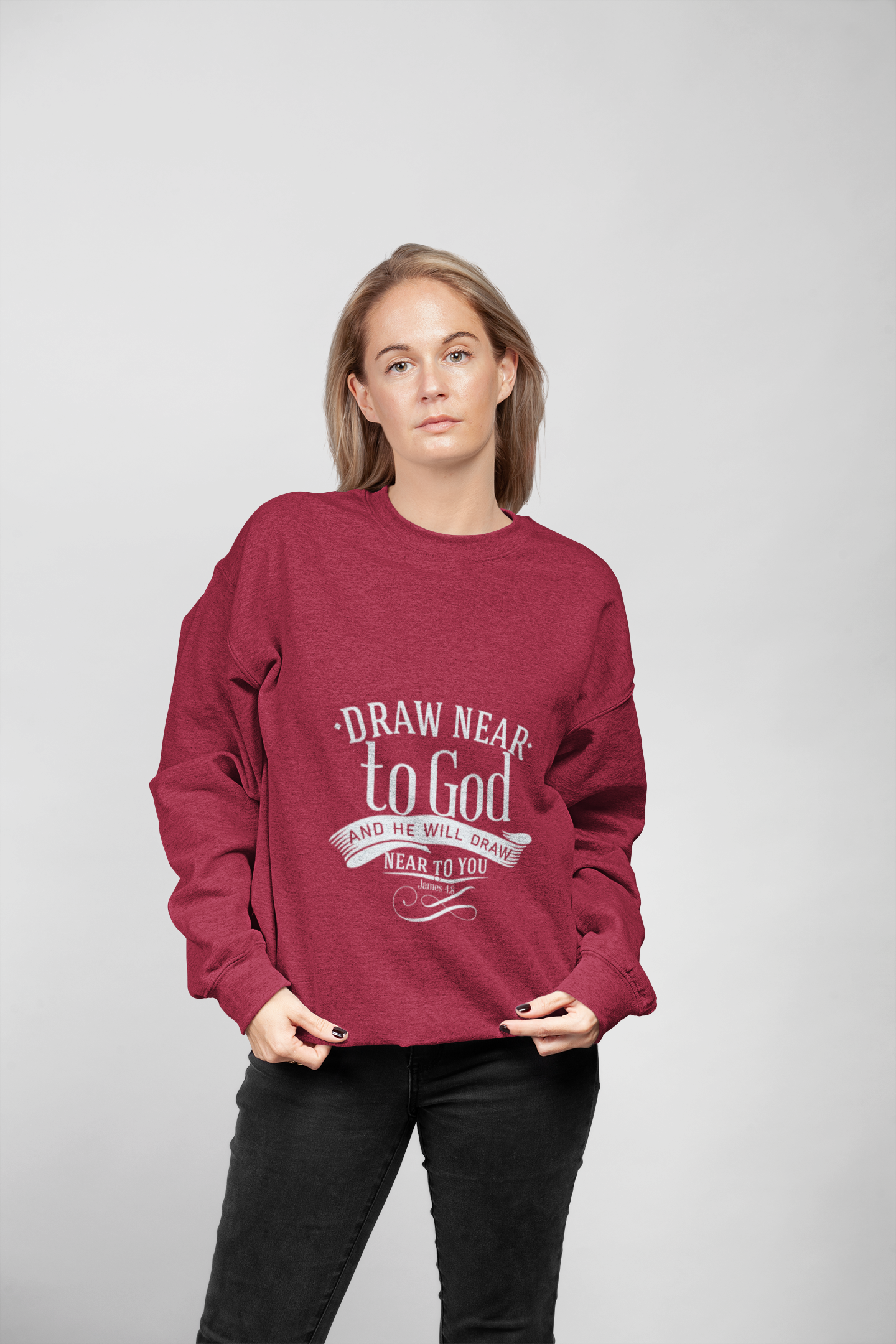 Inspirational Crewneck Sweatshirt - "Draw Near to God" Design