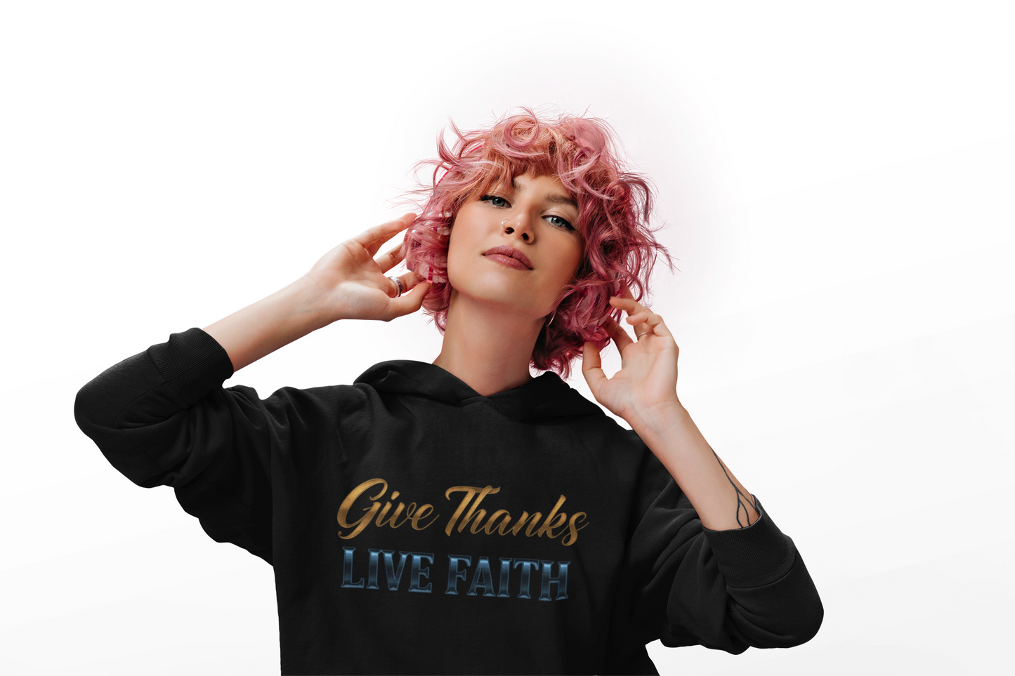 “Give Thanks, Live Faith” Unisex Midweight Softstyle Fleece Hoodie