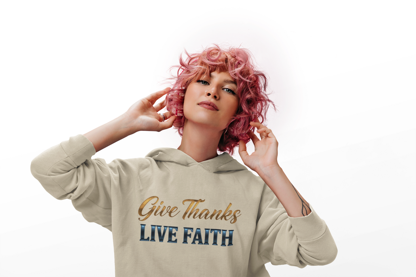 “Give Thanks, Live Faith” Unisex Midweight Softstyle Fleece Hoodie
