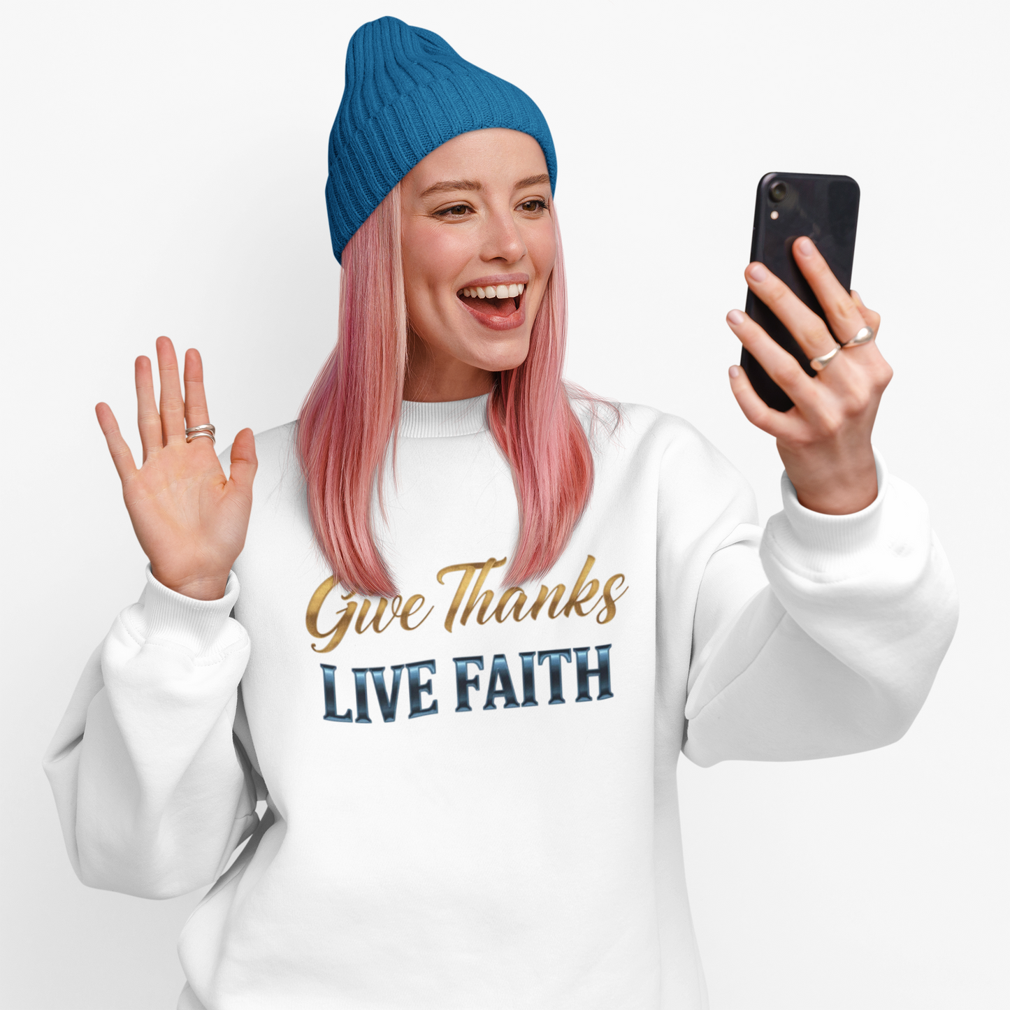 Give Thanks, Live Faith Unisex Heavy Blend™ Crewneck Sweatshirt