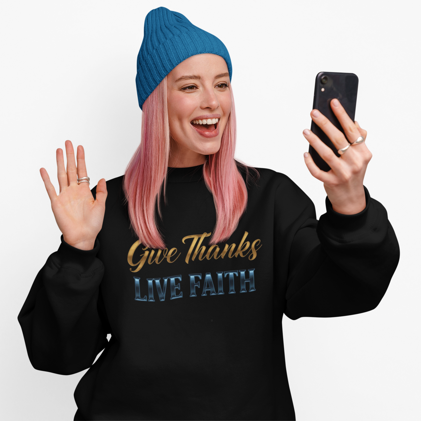 Give Thanks, Live Faith Unisex Heavy Blend™ Crewneck Sweatshirt