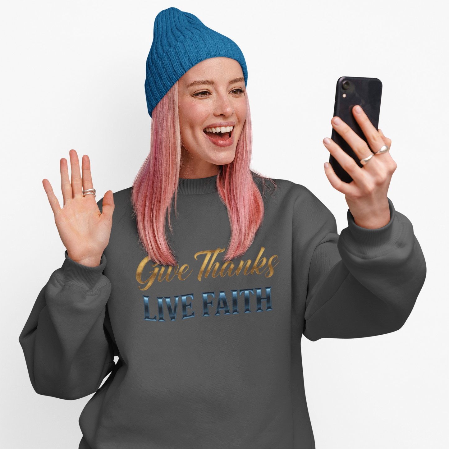 Give Thanks, Live Faith Unisex Heavy Blend™ Crewneck Sweatshirt