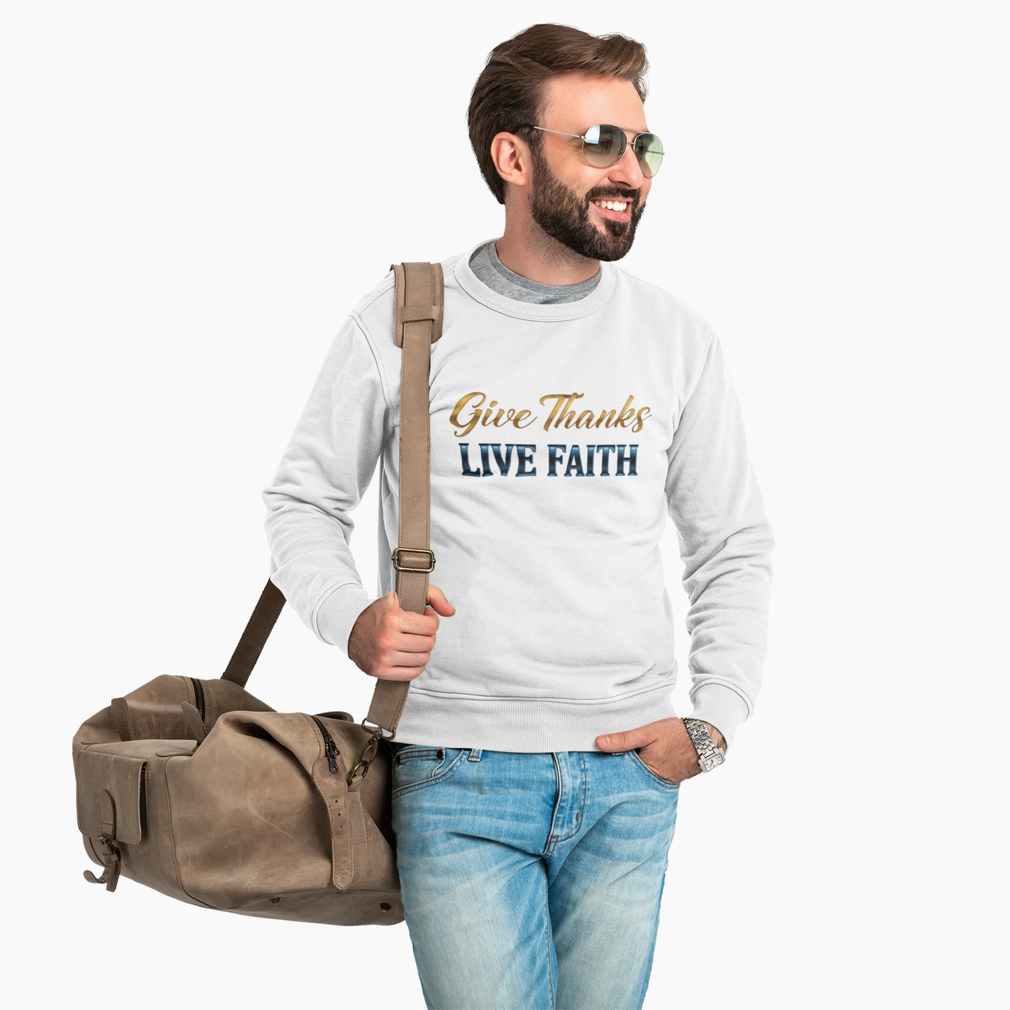 Give Thanks, Live Faith Unisex Heavy Blend™ Crewneck Sweatshirt