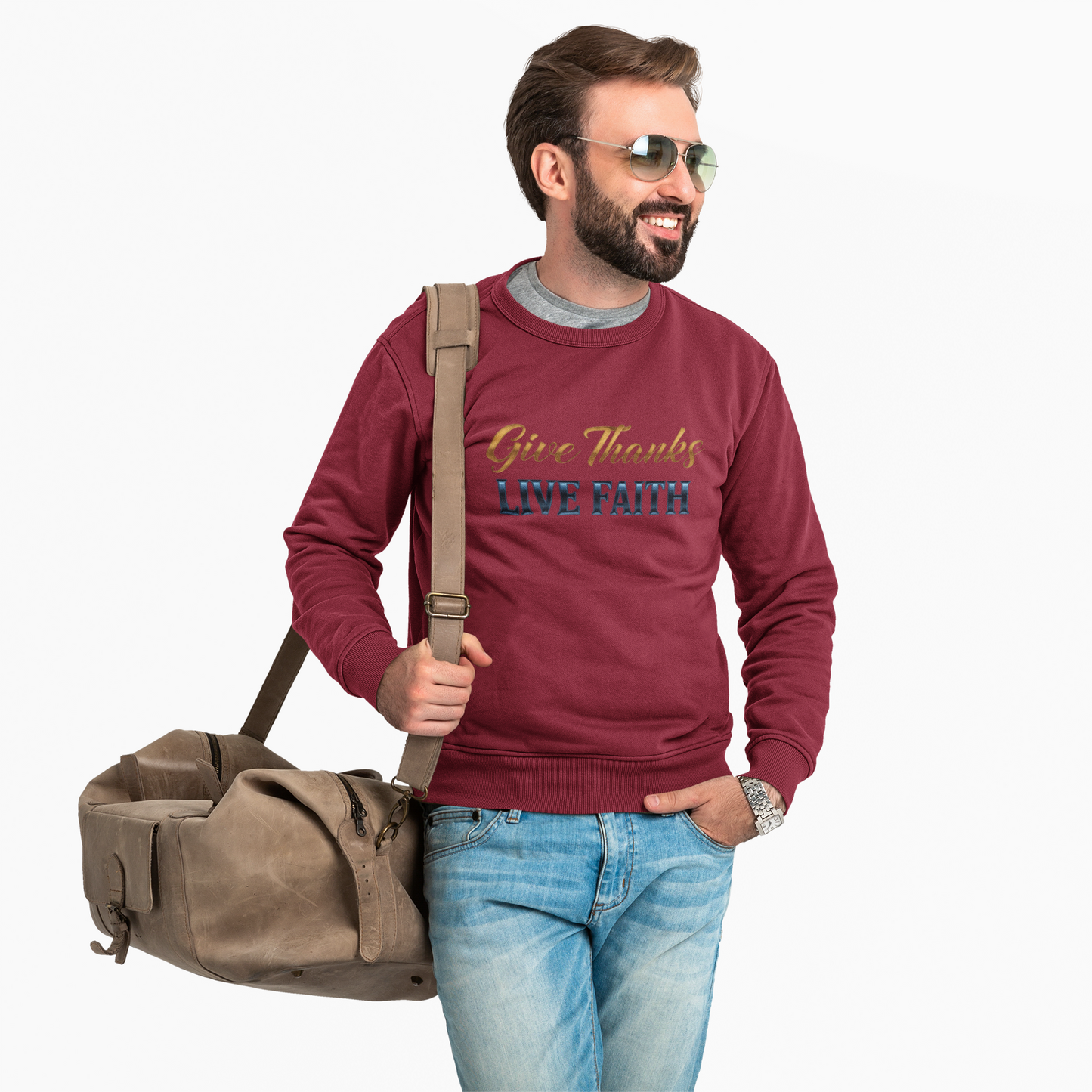 Give Thanks, Live Faith Unisex Heavy Blend™ Crewneck Sweatshirt