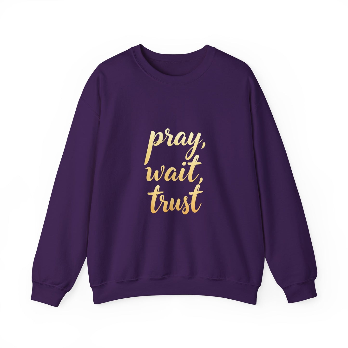 Inspirational Crewneck Sweatshirt - "Pray, Wait, Trust"