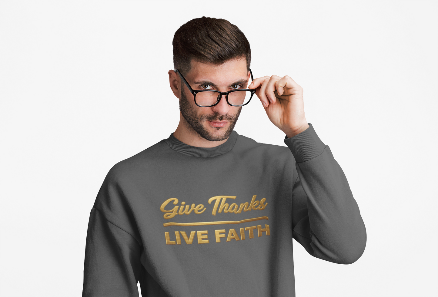 Give Thanks, Live Faith Unisex Heavy Blend™ Crewneck Sweatshirt