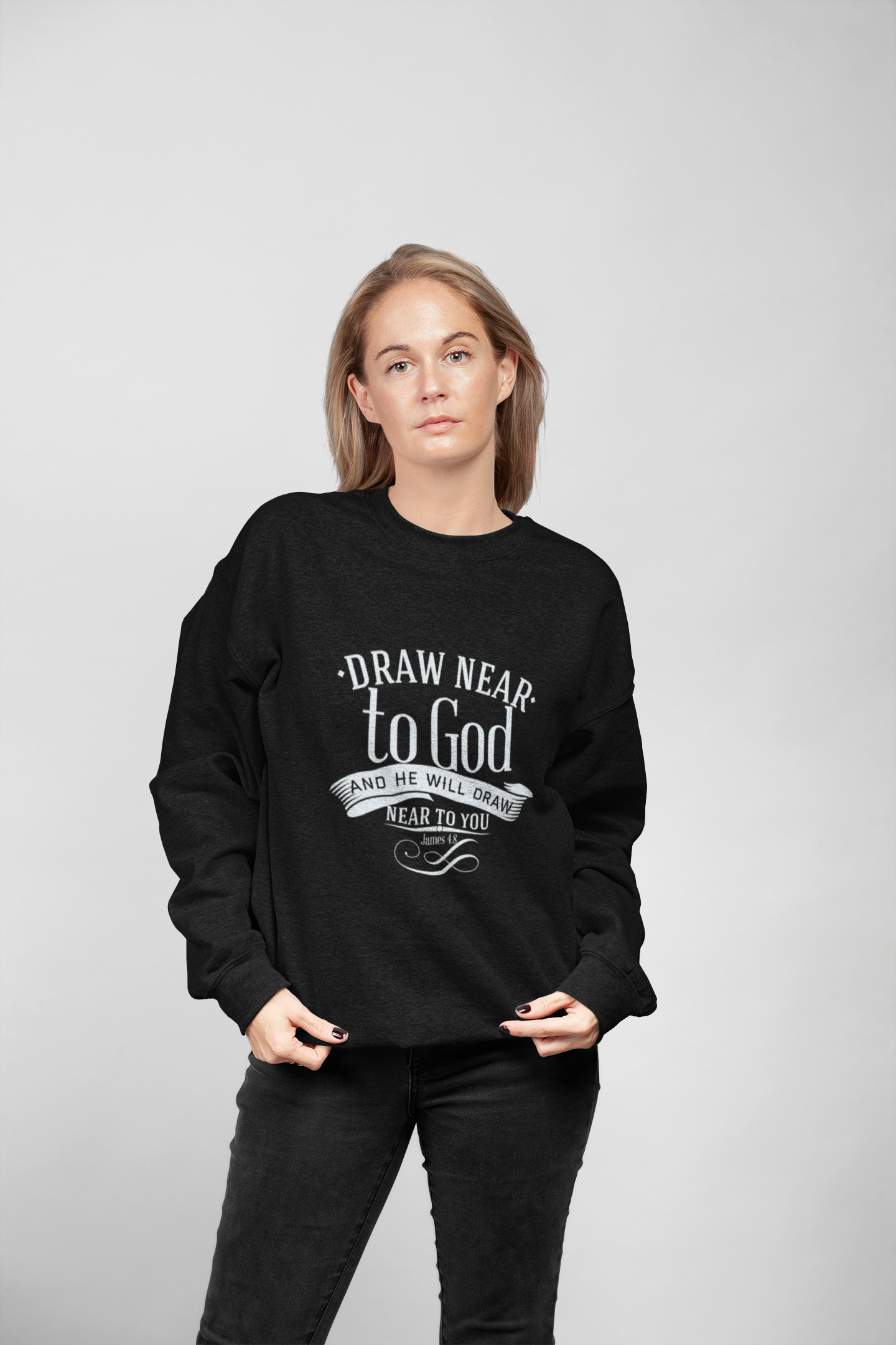 Inspirational Crewneck Sweatshirt - "Draw Near to God" Design