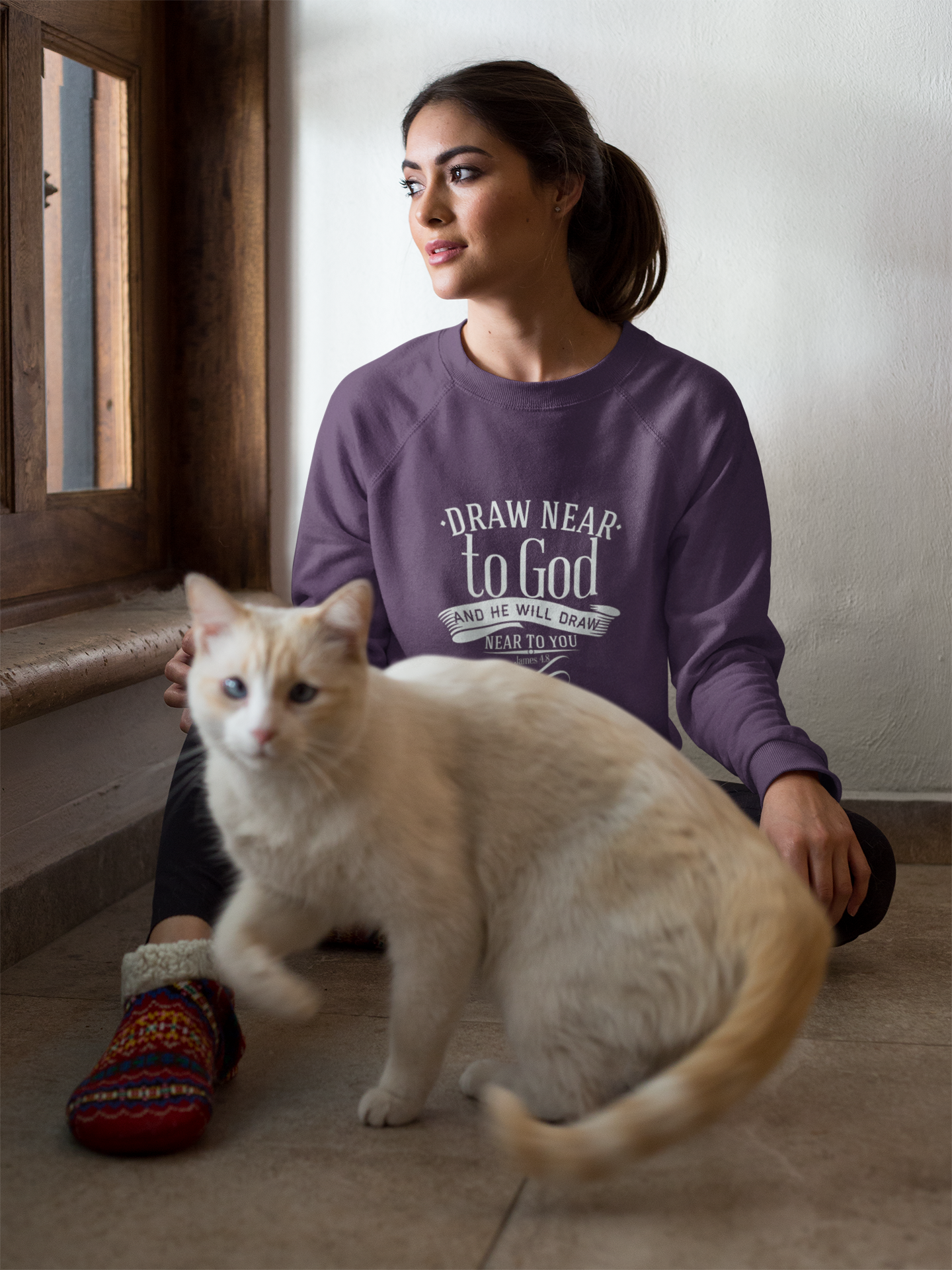 Inspirational Crewneck Sweatshirt - "Draw Near to God" Design